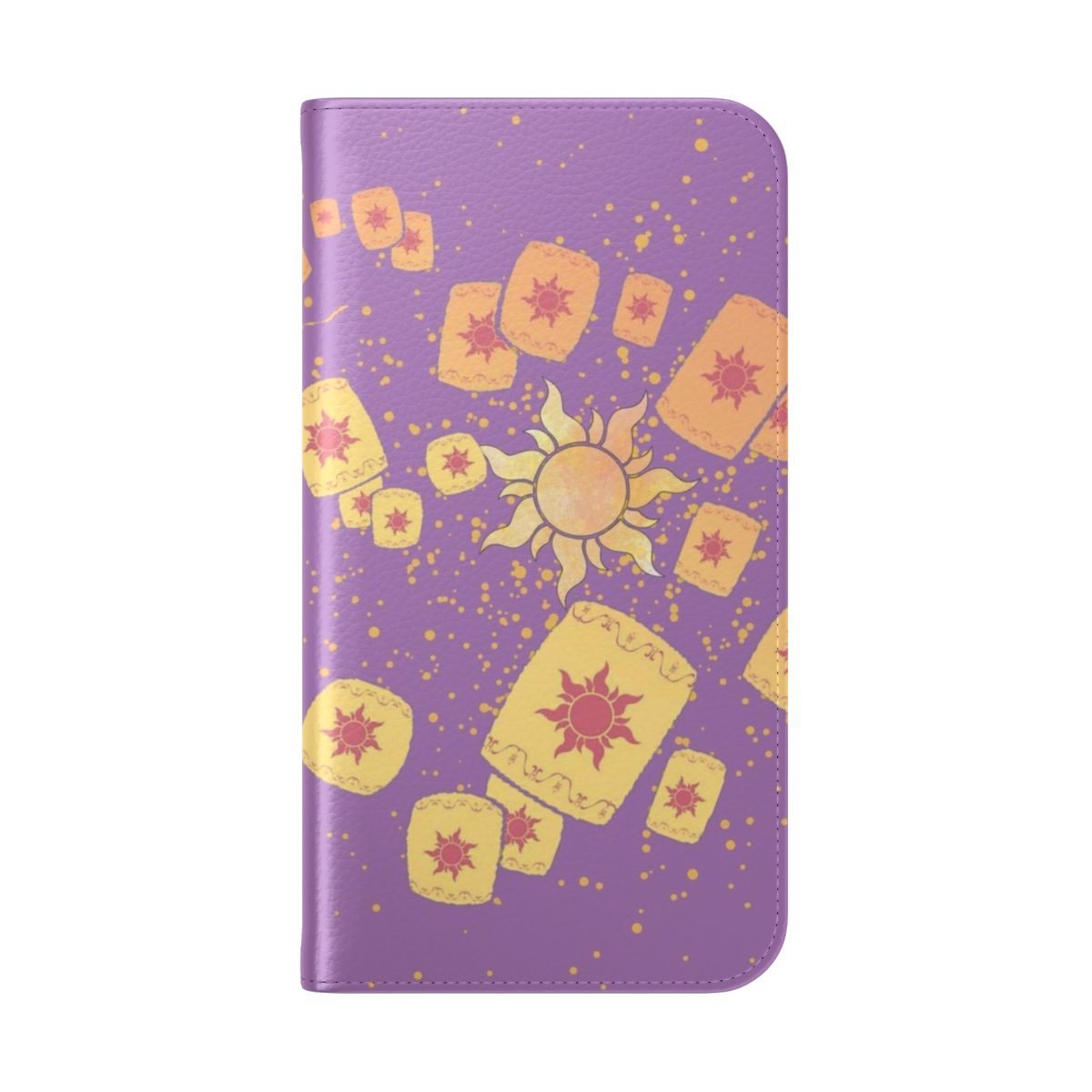 Tangled-themed flip phone case featuring lanterns, flowers, and characters - Folded Back