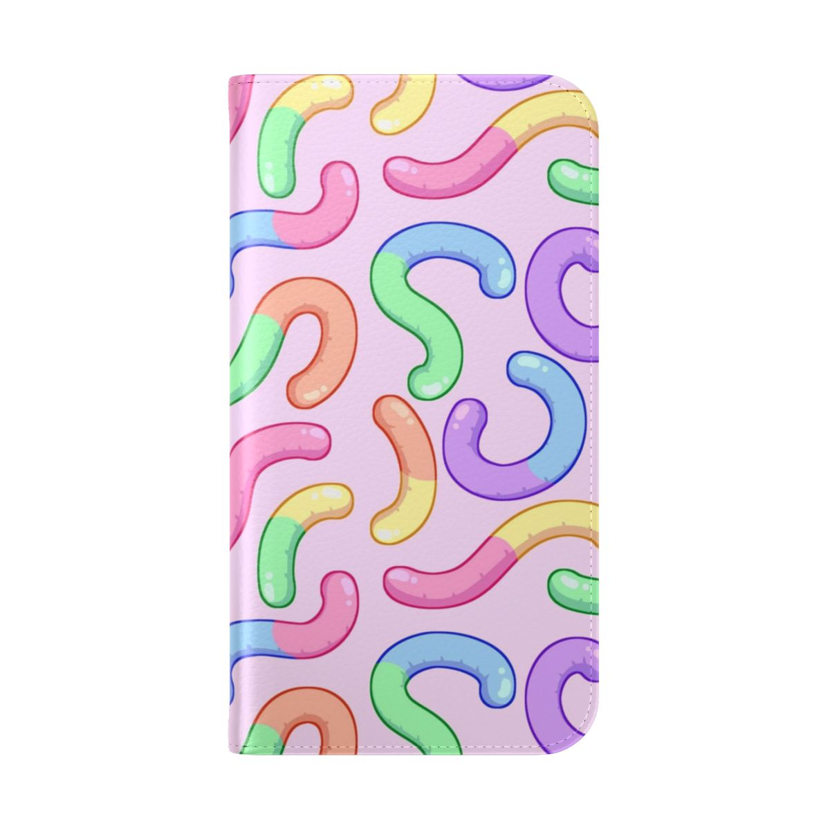 Pastel-colored phone case with a cute gummy worm pattern design - Folded Back