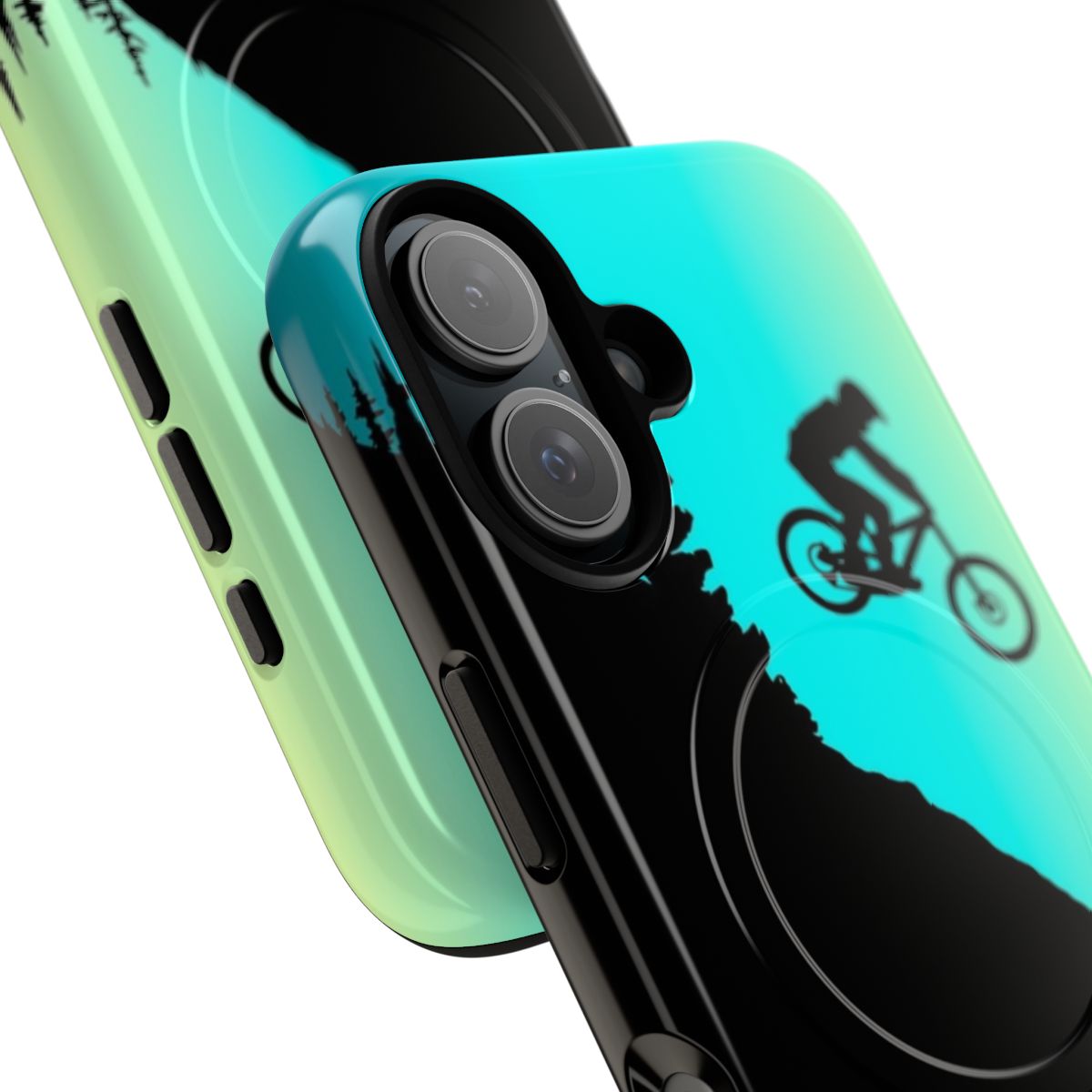 Colorful mountain bike-themed phone case with magnetic design - Detail