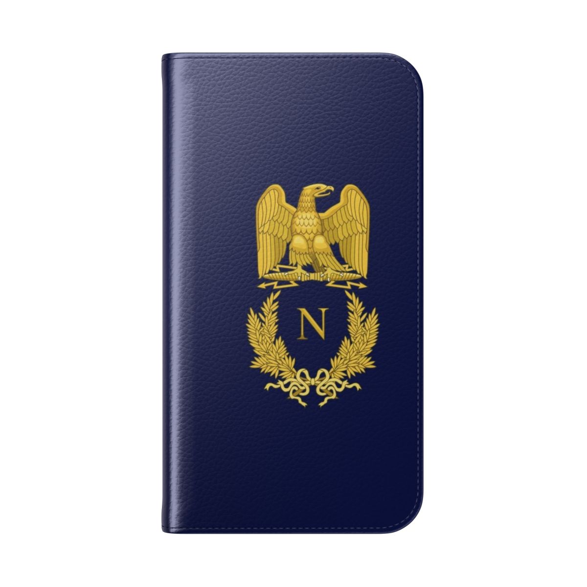 Flip cover phone case with emblematic design inspired by the French Empire under Napoleon Bonaparte. - Folded Back