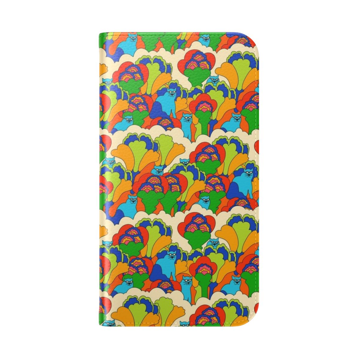 Colorful psychedelic blue cats design phone case cover - Folded Back