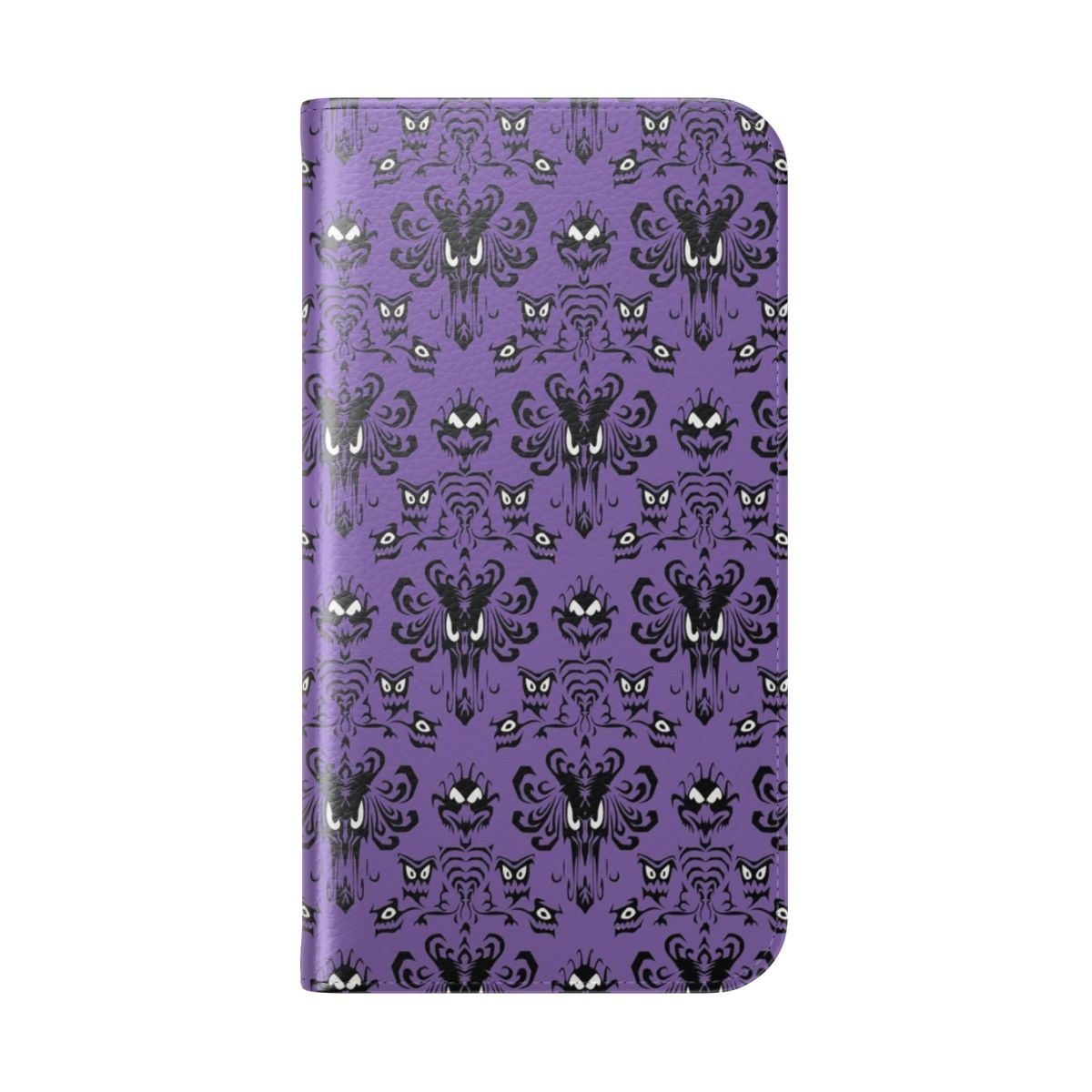 Haunted mansion-themed flip cover phone case with spooky graphics - Folded Back