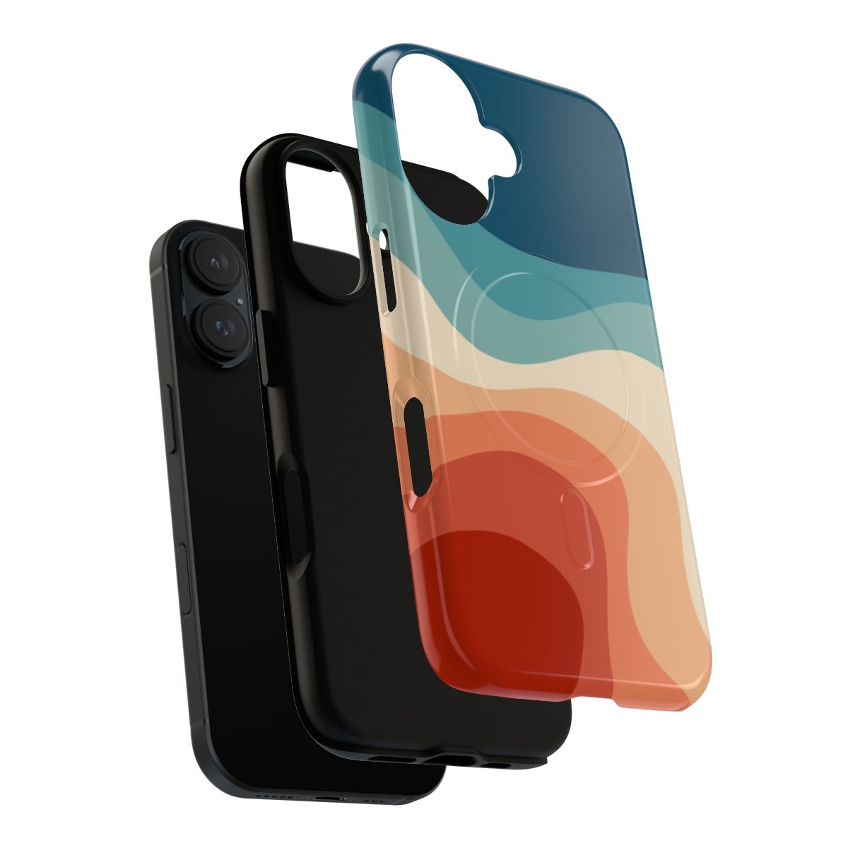 Retro-inspired abstract waves and geometric pattern on a tough, protective phone case - Layers