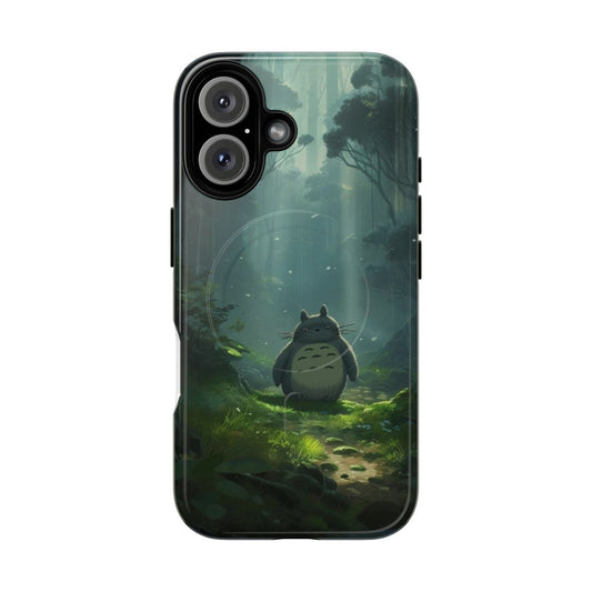 A protective phone case featuring beloved characters from the Studio Ghibli universe, including Totoro, Jiji, and Calcifer.