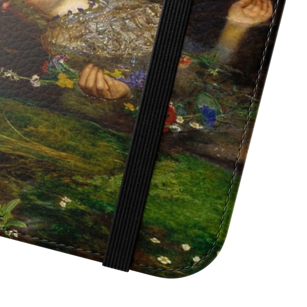 Ophelia Flip Cover Phone Case featuring the iconic Pre-Raphaelite painting by John Everett Millais - Close Up