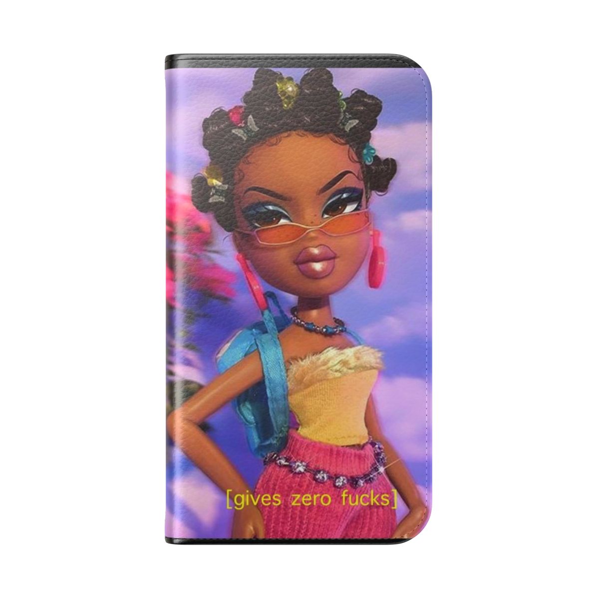 Stylish flip cover phone case with a Bratz-inspired aesthetic - Folded Back