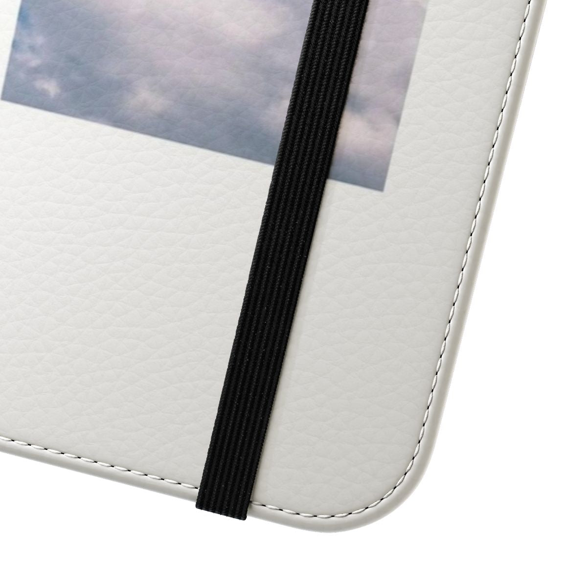 Minimalist phone case with a low quality, simple paradise clouds design in a Japanese aesthetic style. - Close Up