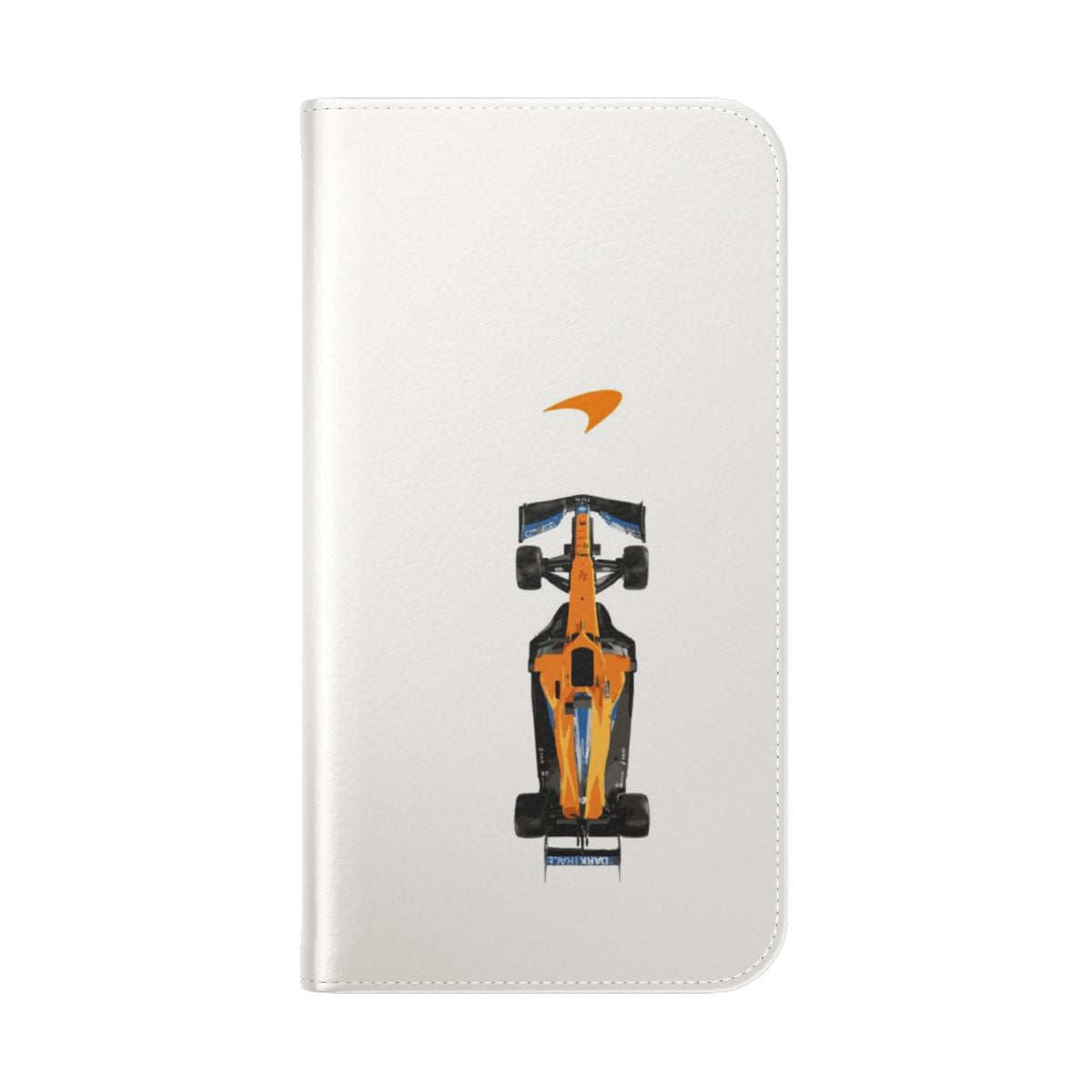 Minimalist vintage-style flip cover phone case inspired by the iconic McLaren F1 team and Formula 1 racing. - Folded Back