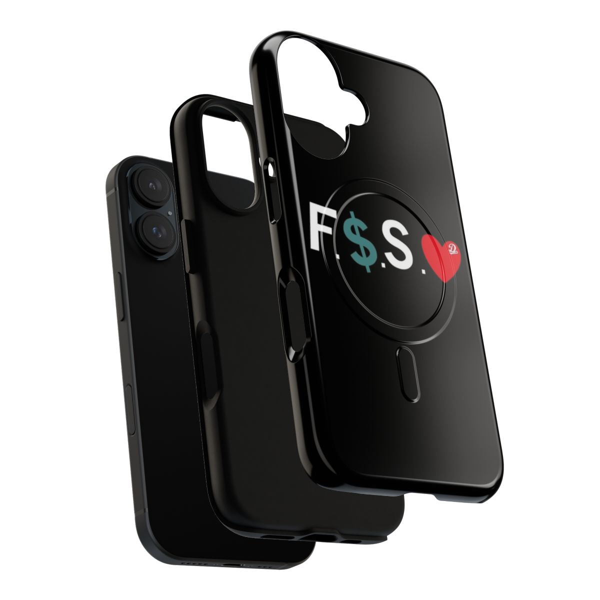 A durable phone case featuring a heart and dollar sign design, inspired by the music and themes of J. Cole. - Layers