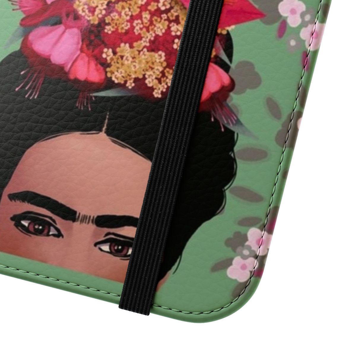 Colorful floral and face design phone case inspired by the iconic Mexican artist Frida Kahlo - Close Up