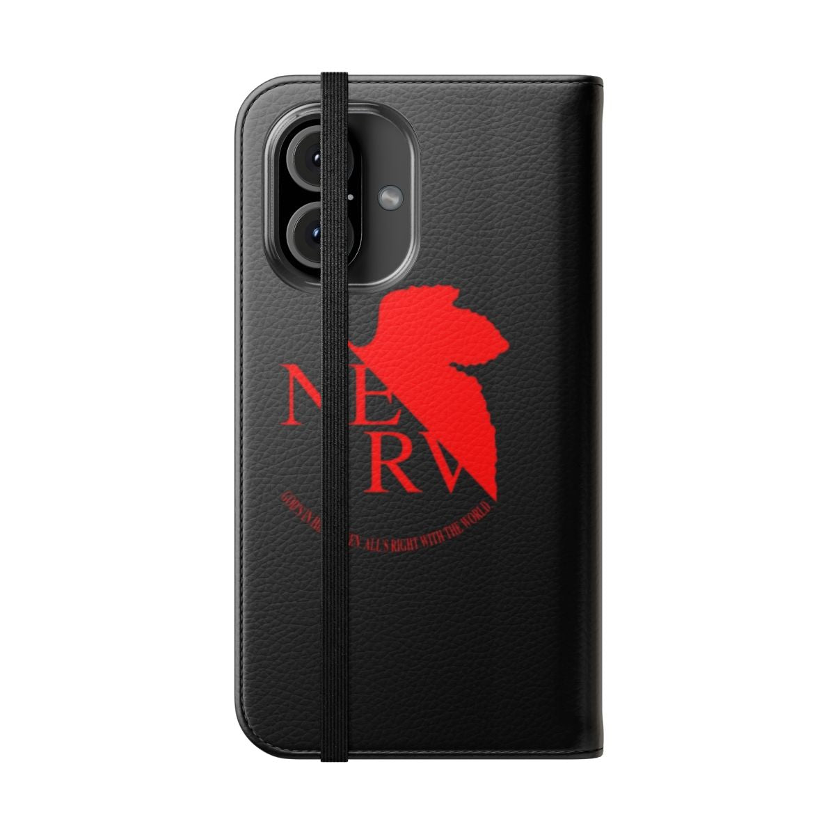 Nerv logo flip cover phone case with Evangelion characters - Folded Front