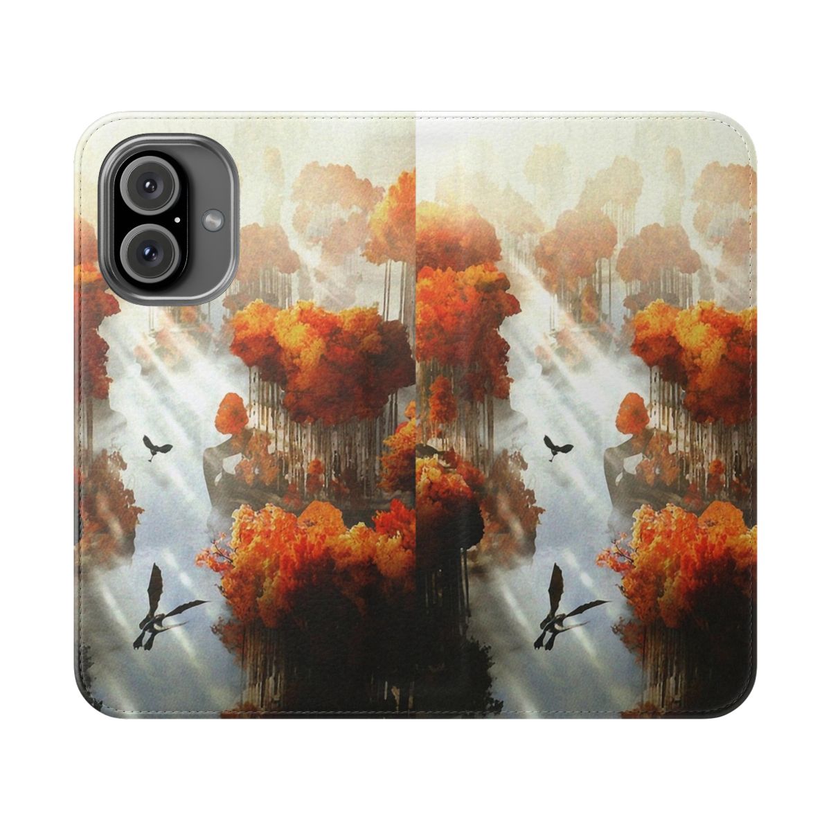 Autumn-themed flip cover phone case with dragon design