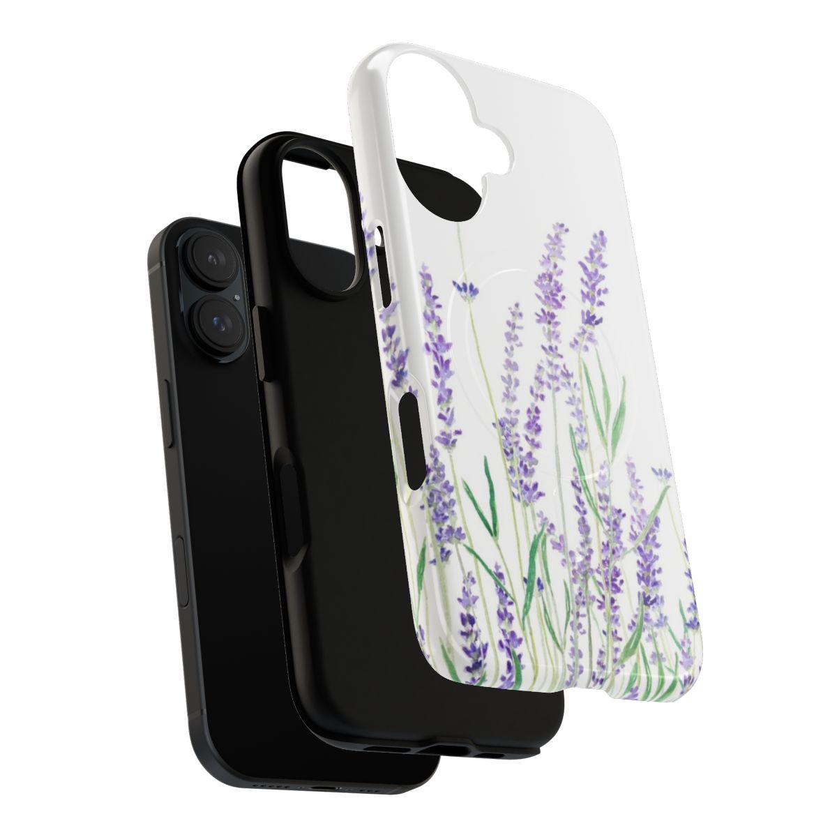 A hand-painted, watercolor-inspired lavender and purple phone case with a natural, floral design. - Layers