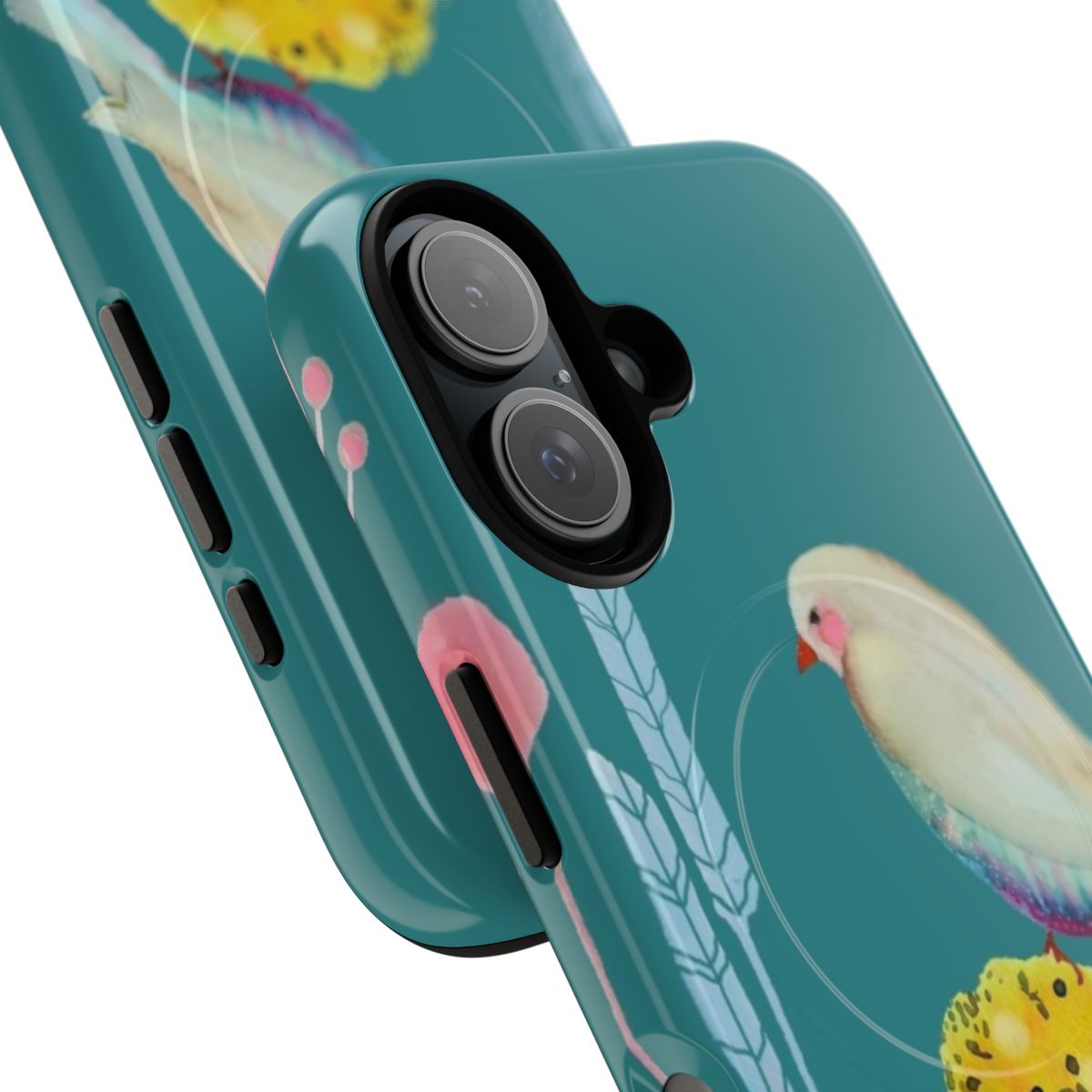 Colorful magnetic tough phone case with feather and floral designs - Detail