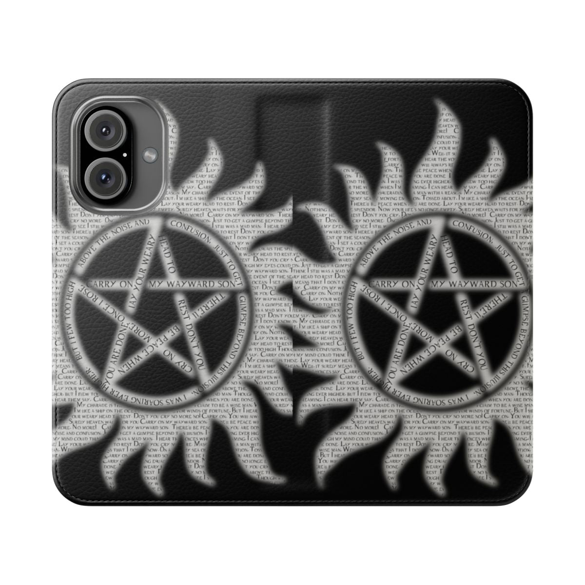 Supernatural Pentacle Flip Cover Phone Case featuring anti-possession sigil and pagan symbols