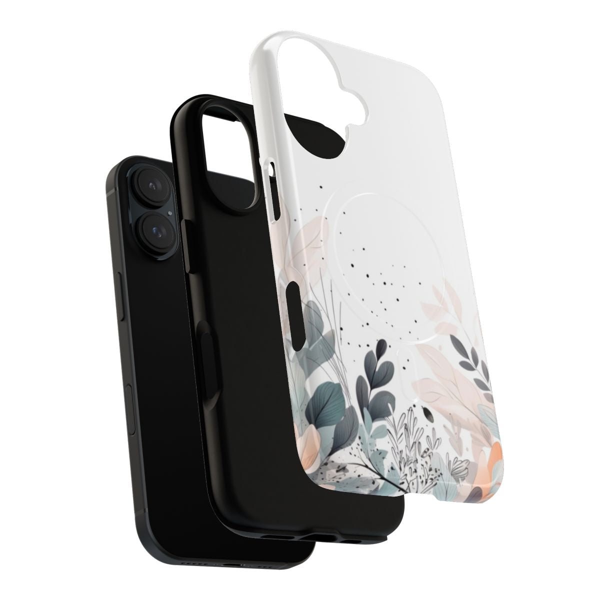 A pastel-colored floral design phone case with a magnetic tough exterior. - Layers