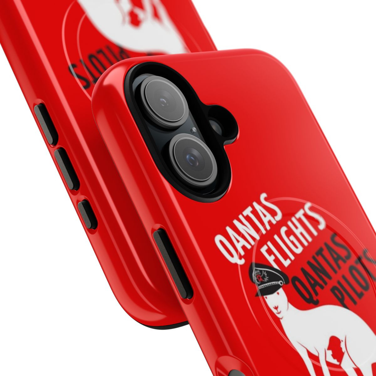 Magnetic tough phone case featuring Qantas pilots, kangaroo, and Australian imagery - Detail