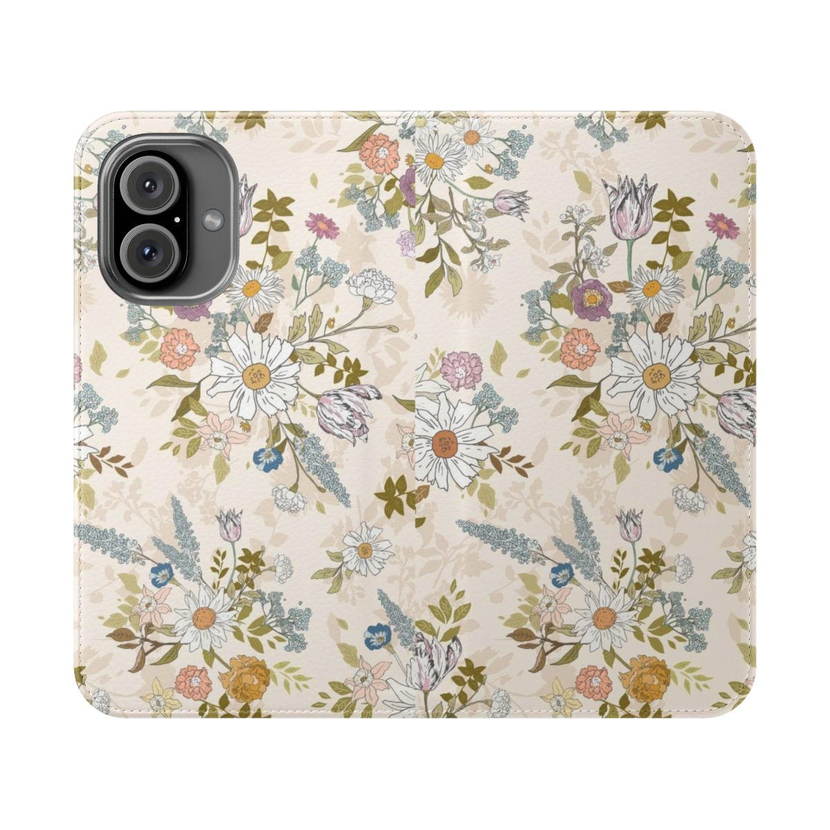 Boho floral phone case with vintage flowers and leaves