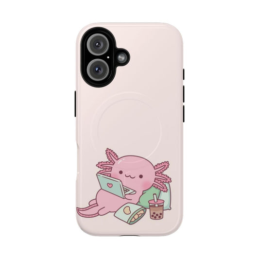 Cute axolotl doodle design on a magnetic, tough phone case