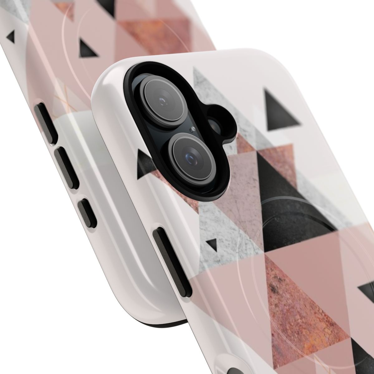 Geometric pattern phone case in blush pink and rose gold with a textured, modern design - Detail