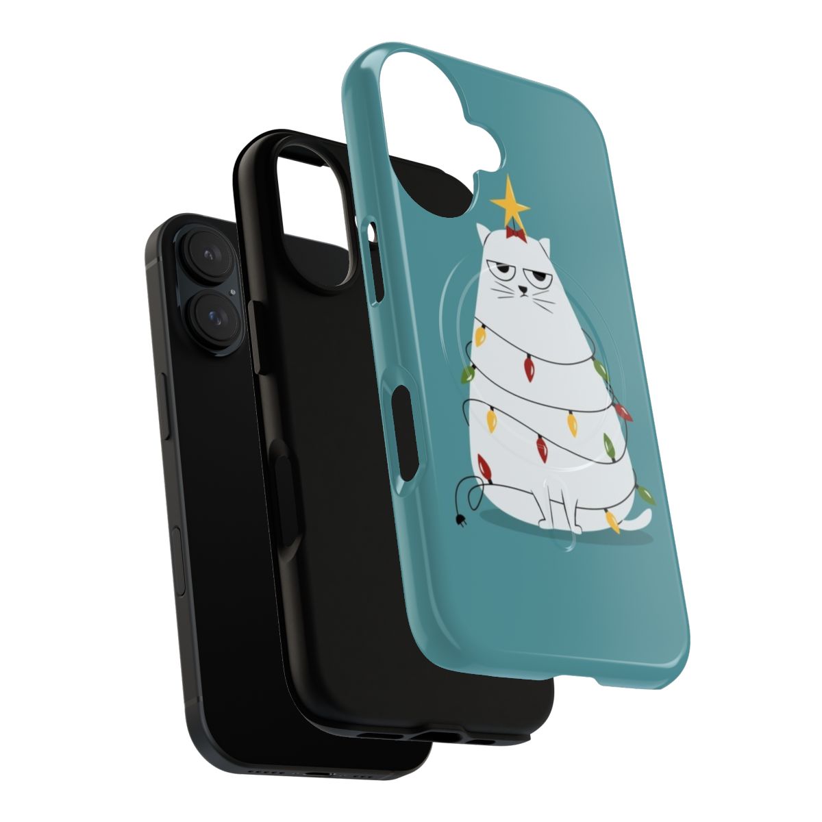 Grumpy Christmas cat phone case with magnetic protective design - Layers