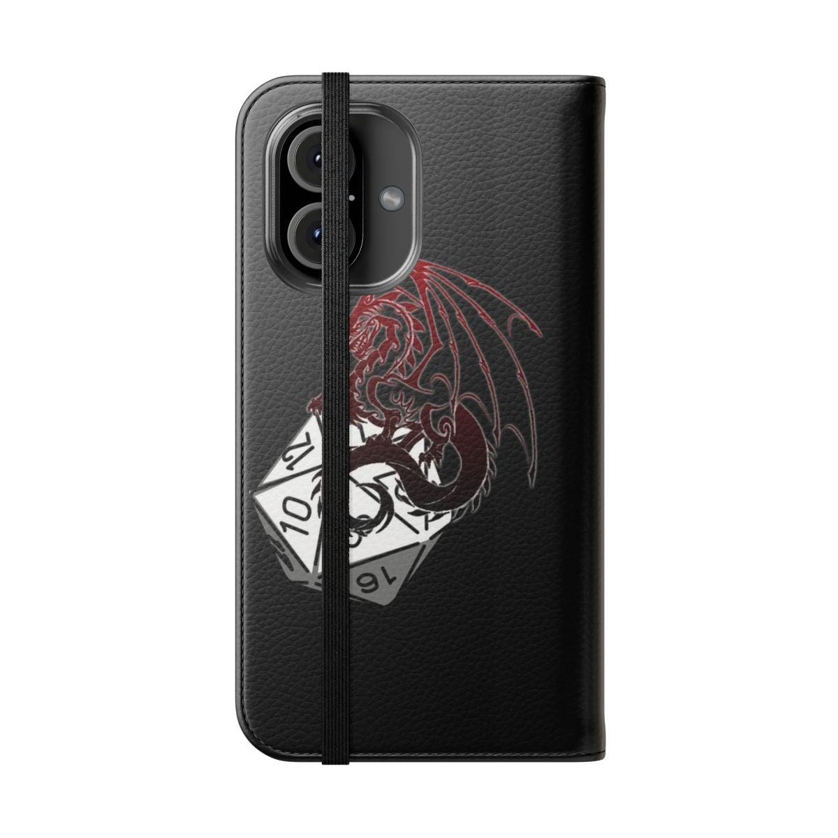 A flip cover phone case with a fantasy roleplaying game design - Folded Front