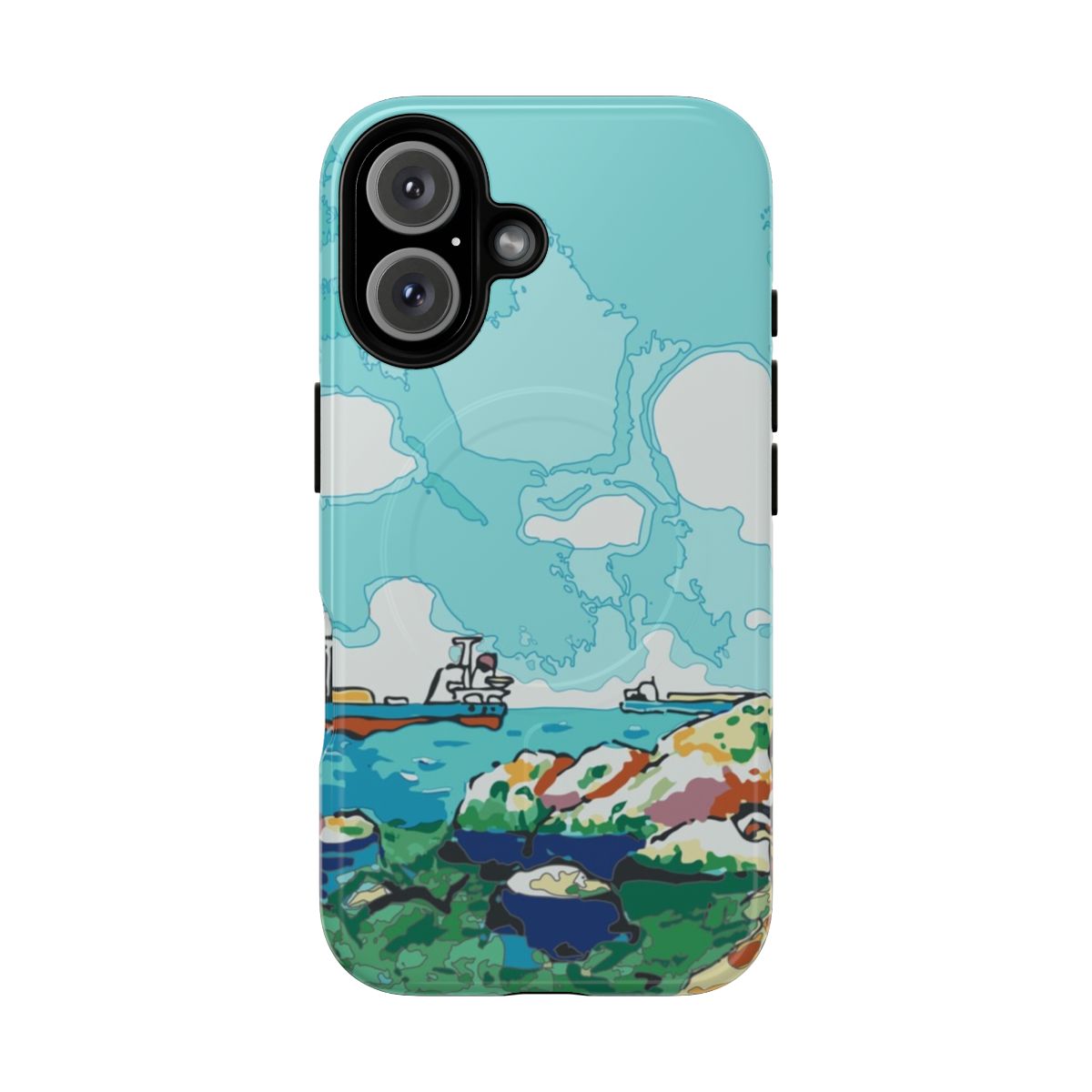 Sousuke and Ponyo fan art phone case with a magnetic protective design and anime landscape imagery