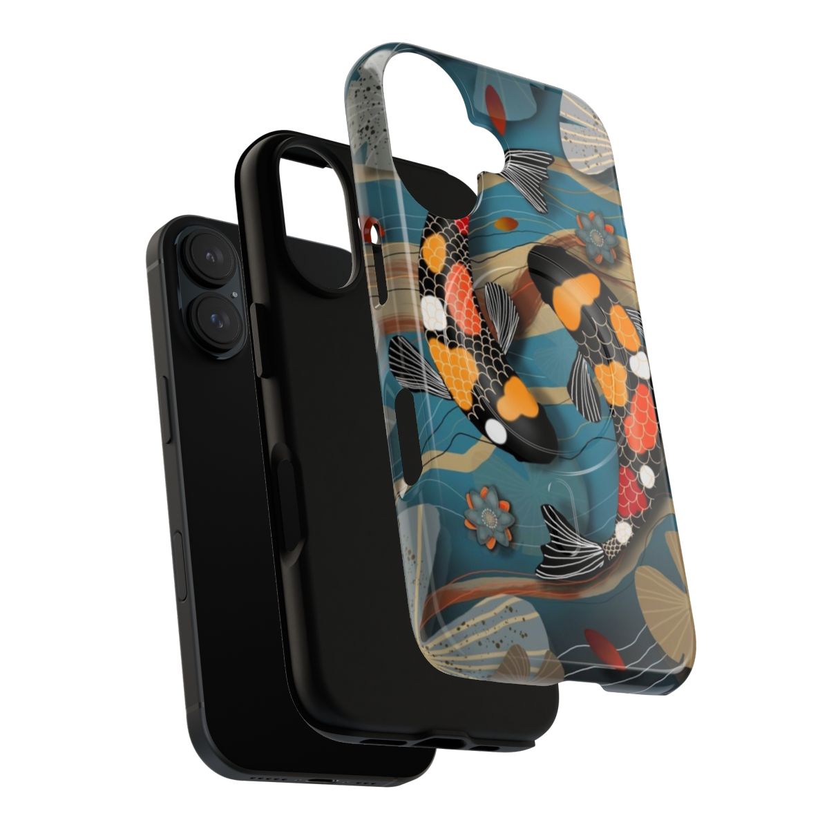 Artistic koi fish design on a magnetic, durable phone case - Layers