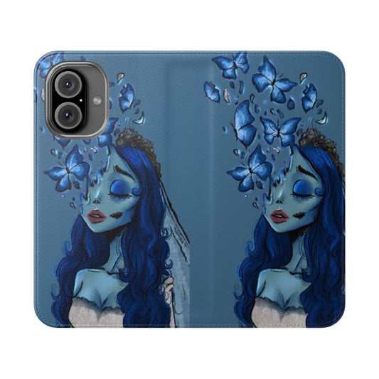 Blue butterfly premium flip cover phone case with Tim Burton inspired design