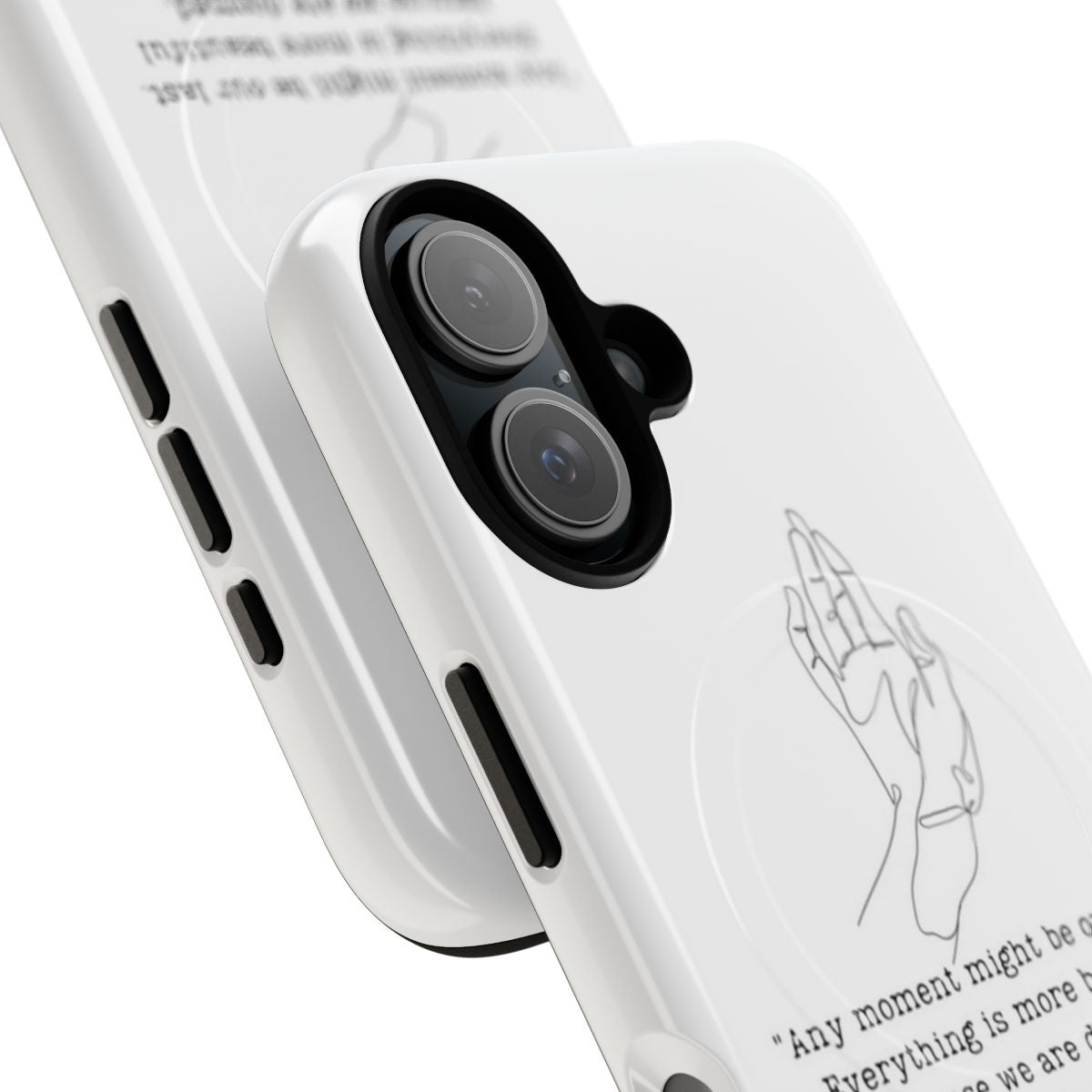 Minimalist line art phone case featuring a classic literary quote - Detail