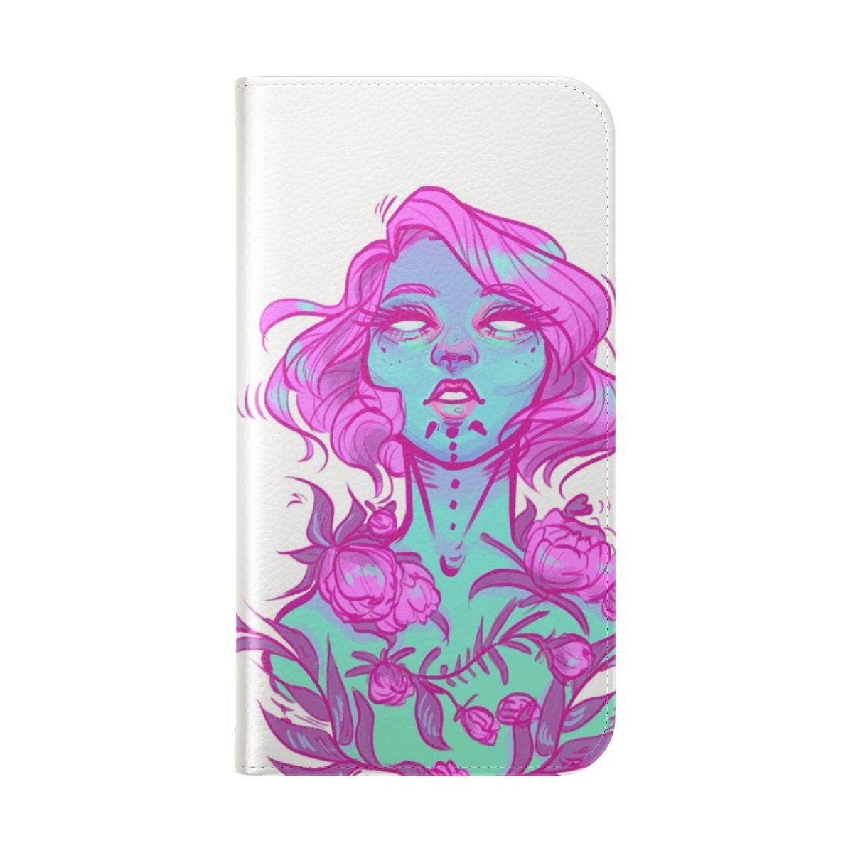 Pastel grunge aesthetic flip phone case with floral and tattoo-inspired design - Folded Back