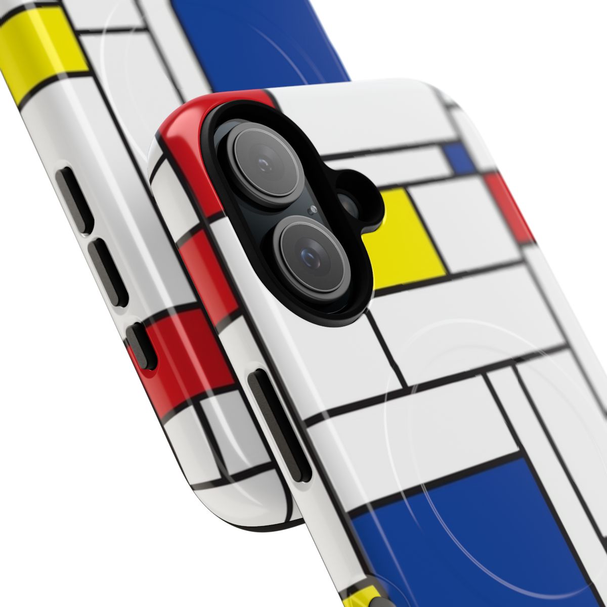 Vibrant and modern phone case with a Mondrian-inspired abstract, geometric design. - Detail