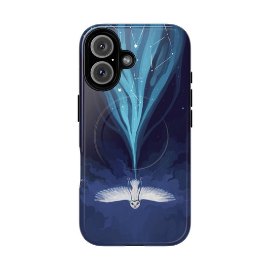 A mystical phone case featuring a night owl soaring against a starry sky backdrop.