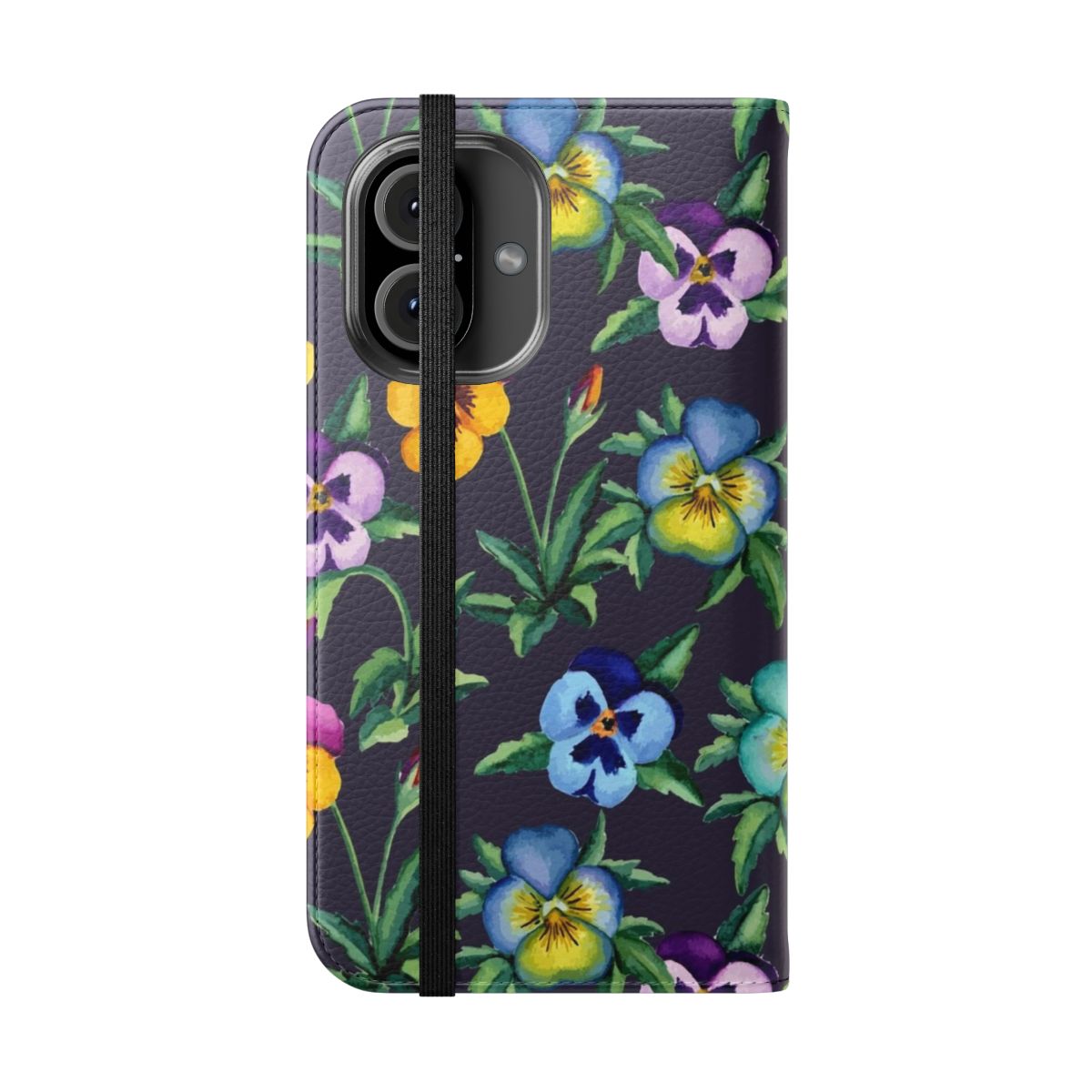 Pansy violet floral pattern phone case with watercolor-style design - Folded Front