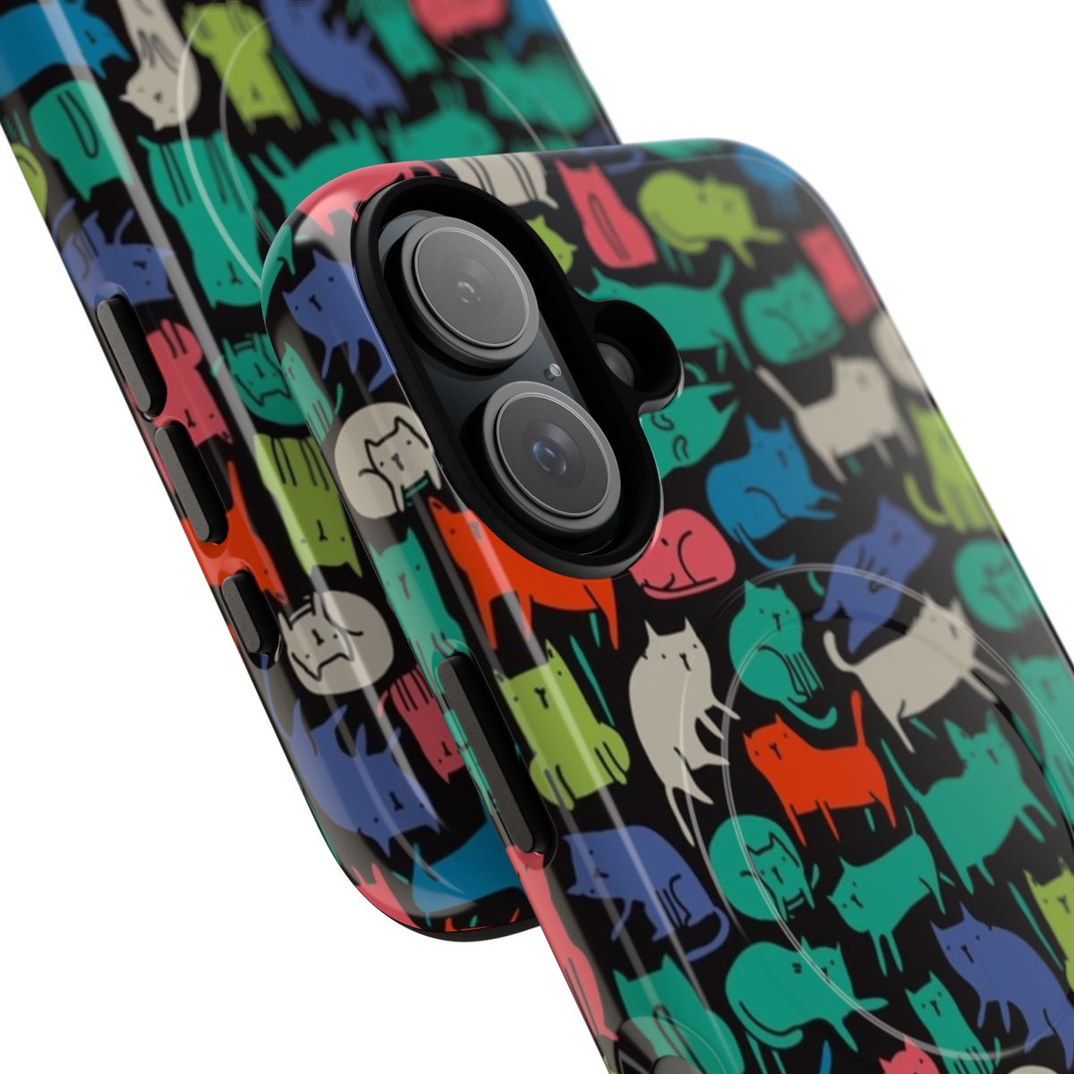 Colorful and cute cat design on a magnetic tough phone case - Detail