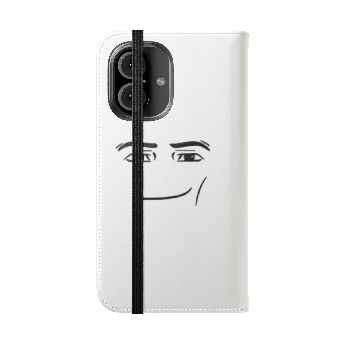 Roblox-themed flip cover phone case featuring the iconic "The Man" face design - Folded Front