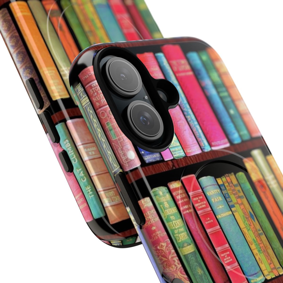 Vintage book lover magnetic tough phone case with antique book shelf design - Detail