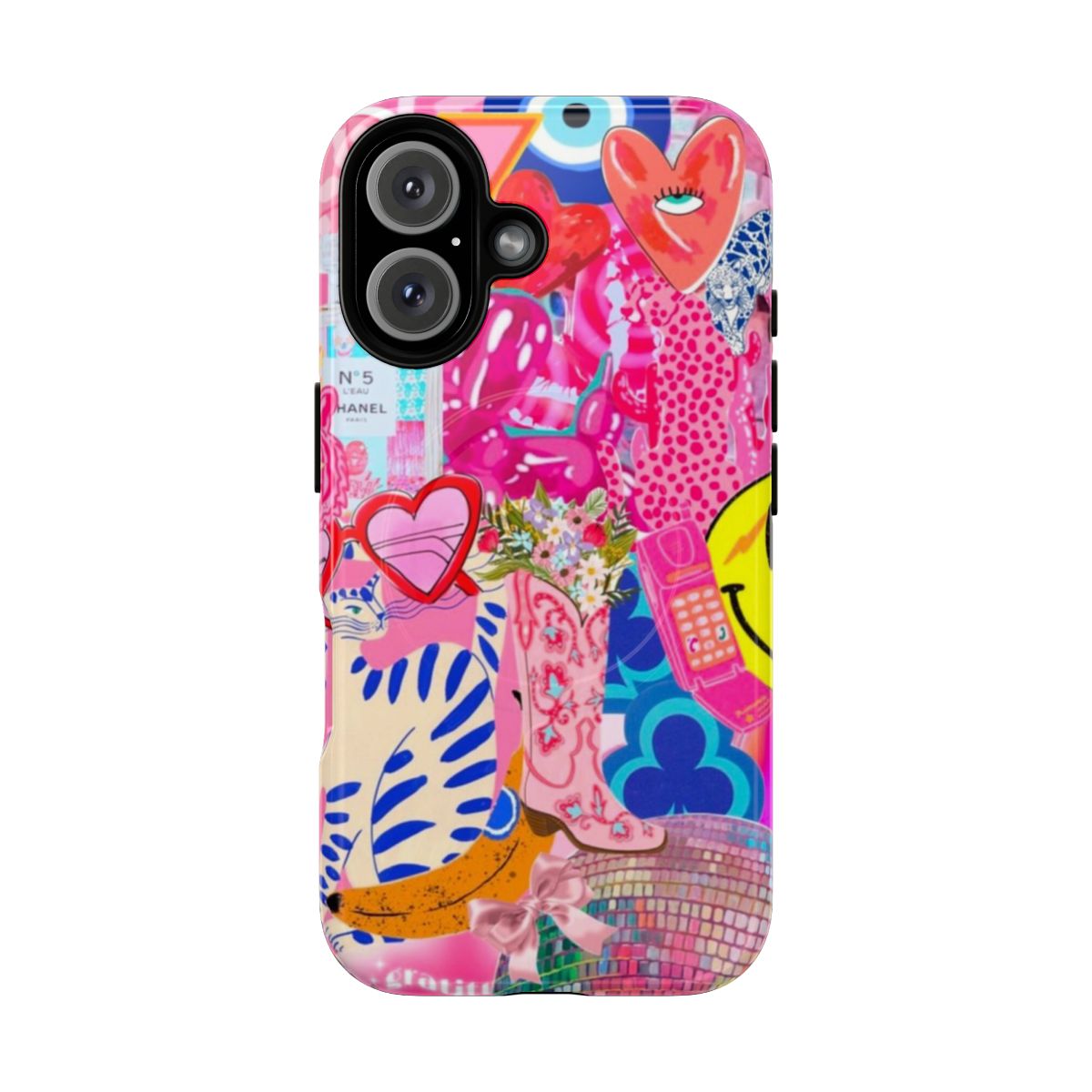 Preppy photo collage design on a durable, magnetic phone case