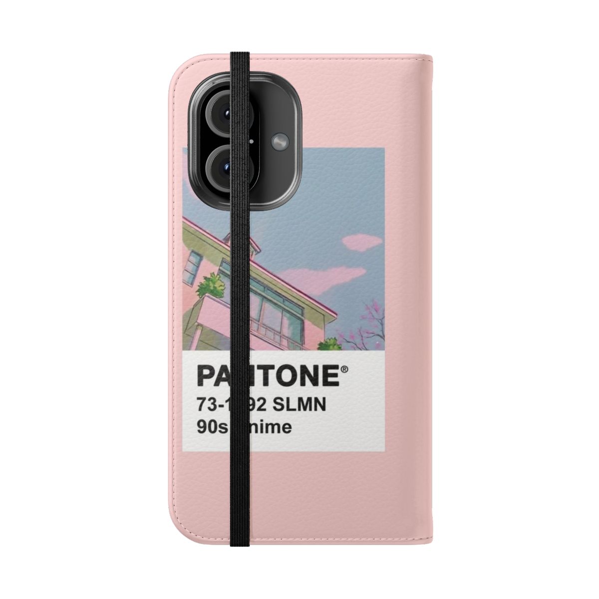 Retro 90s anime-inspired pastel pink and purple phone case with cute kawaii design - Folded Front