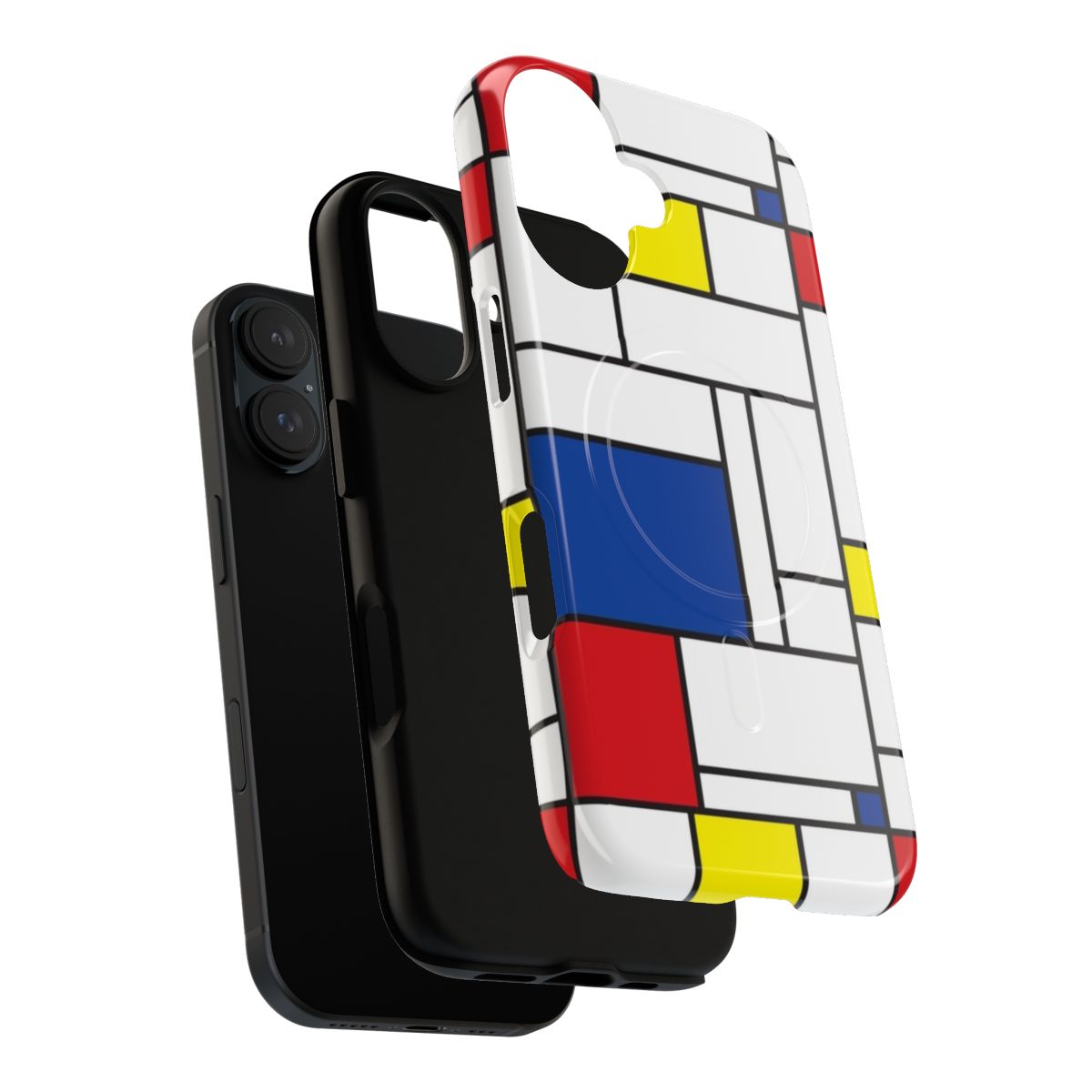 Vibrant and modern phone case with a Mondrian-inspired abstract, geometric design. - Layers