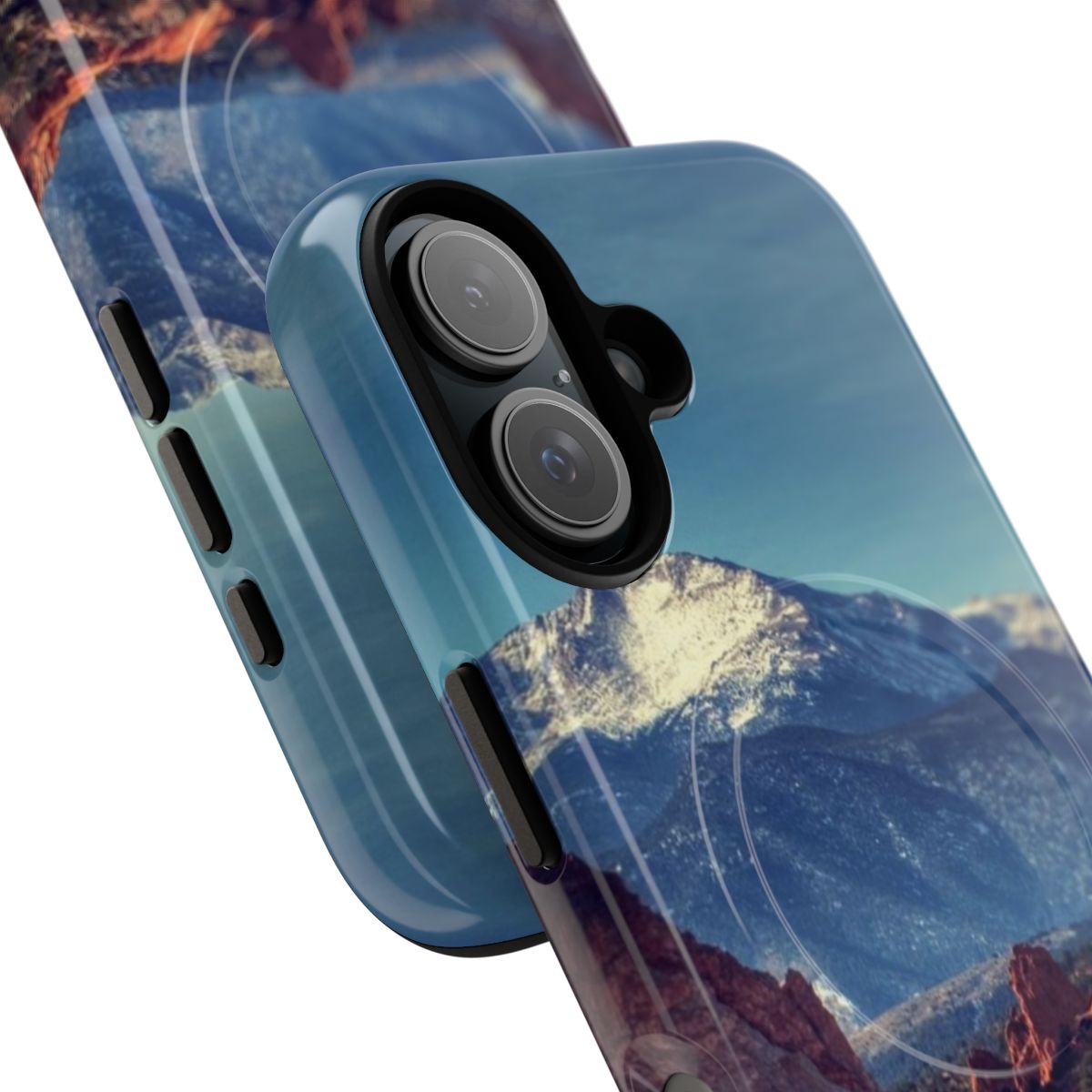 Magnetic tough phone case featuring a beautiful mountain landscape - Detail