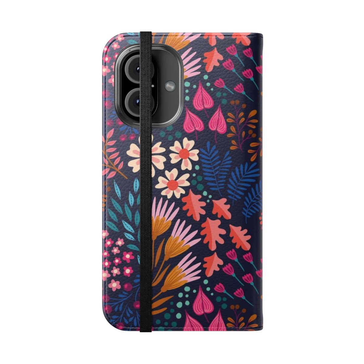 Flower field floral phone case with black background - Folded Front