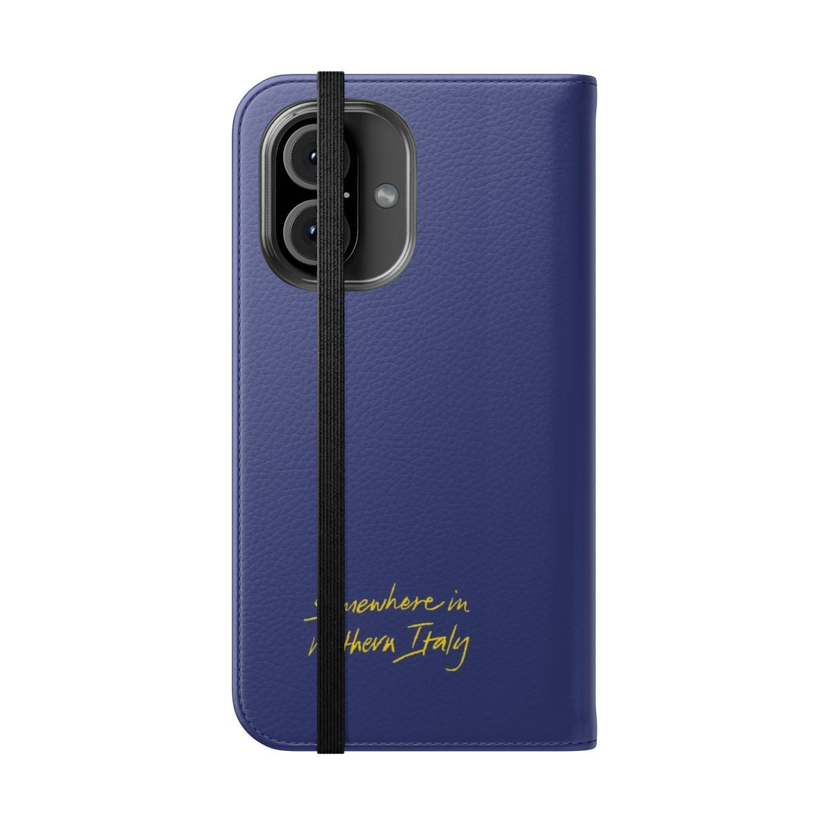 A stylish phone case featuring a scenic view inspired by the film Call Me By Your Name, with the names of the main characters Elio and Oliver. - Folded Front