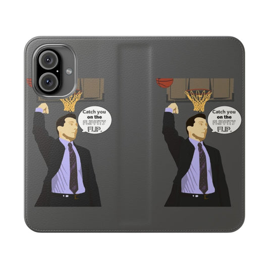 Flip phone case with "The Office" inspired design