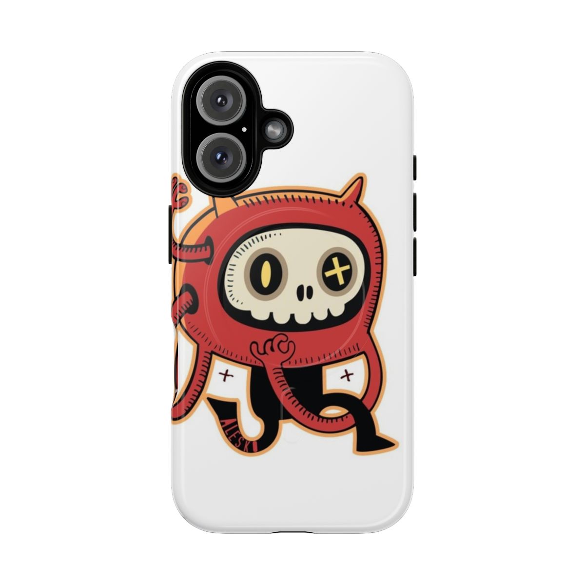 Tough magnetic phone case with a skull runner design