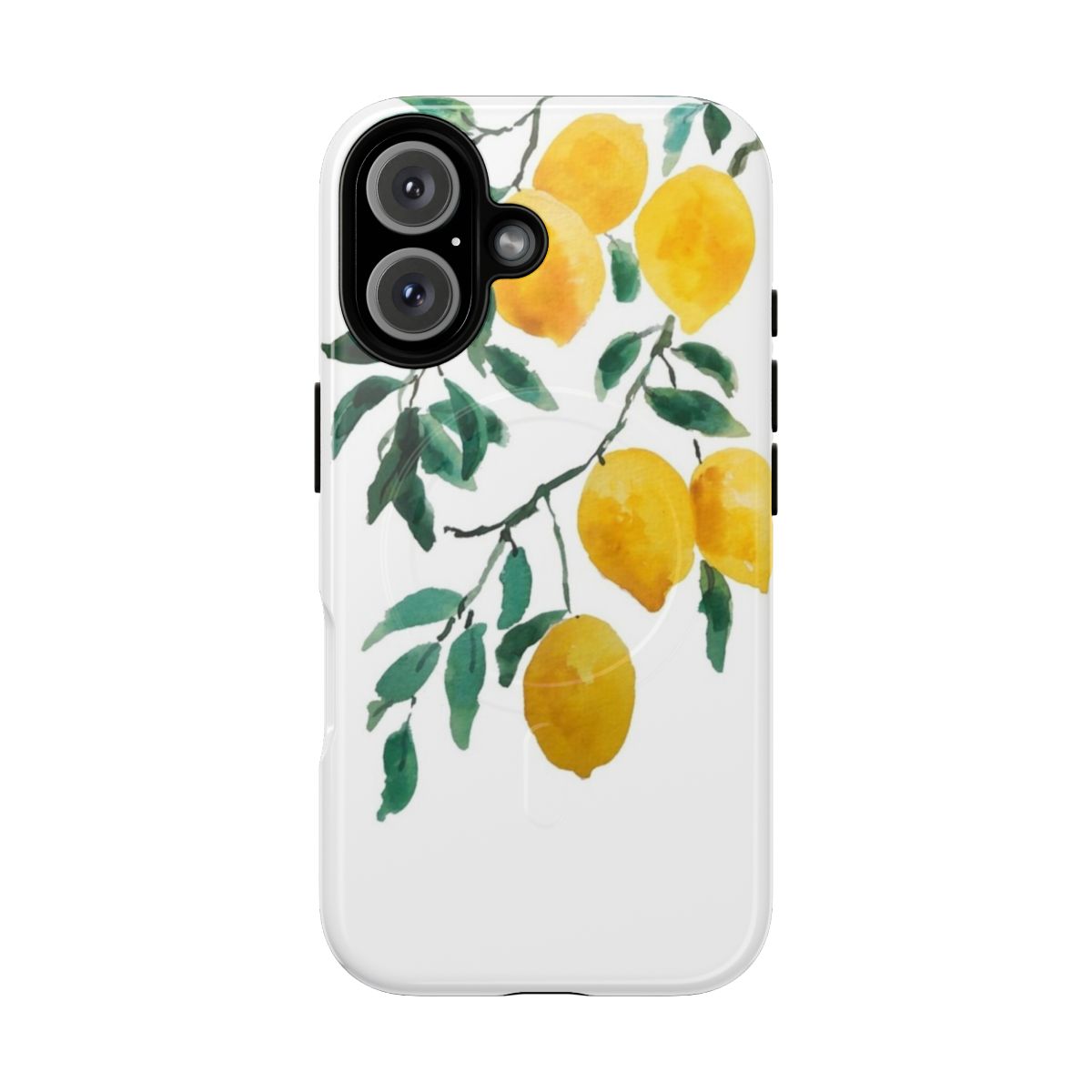 Artistic hand-painted yellow lemon watercolor design on a magnetic tough phone case