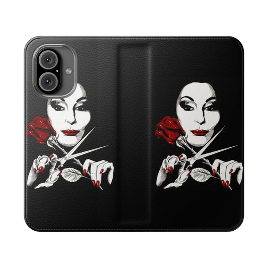 Addams Family inspired flip cover phone case with gothic, dark, and macabre design elements.