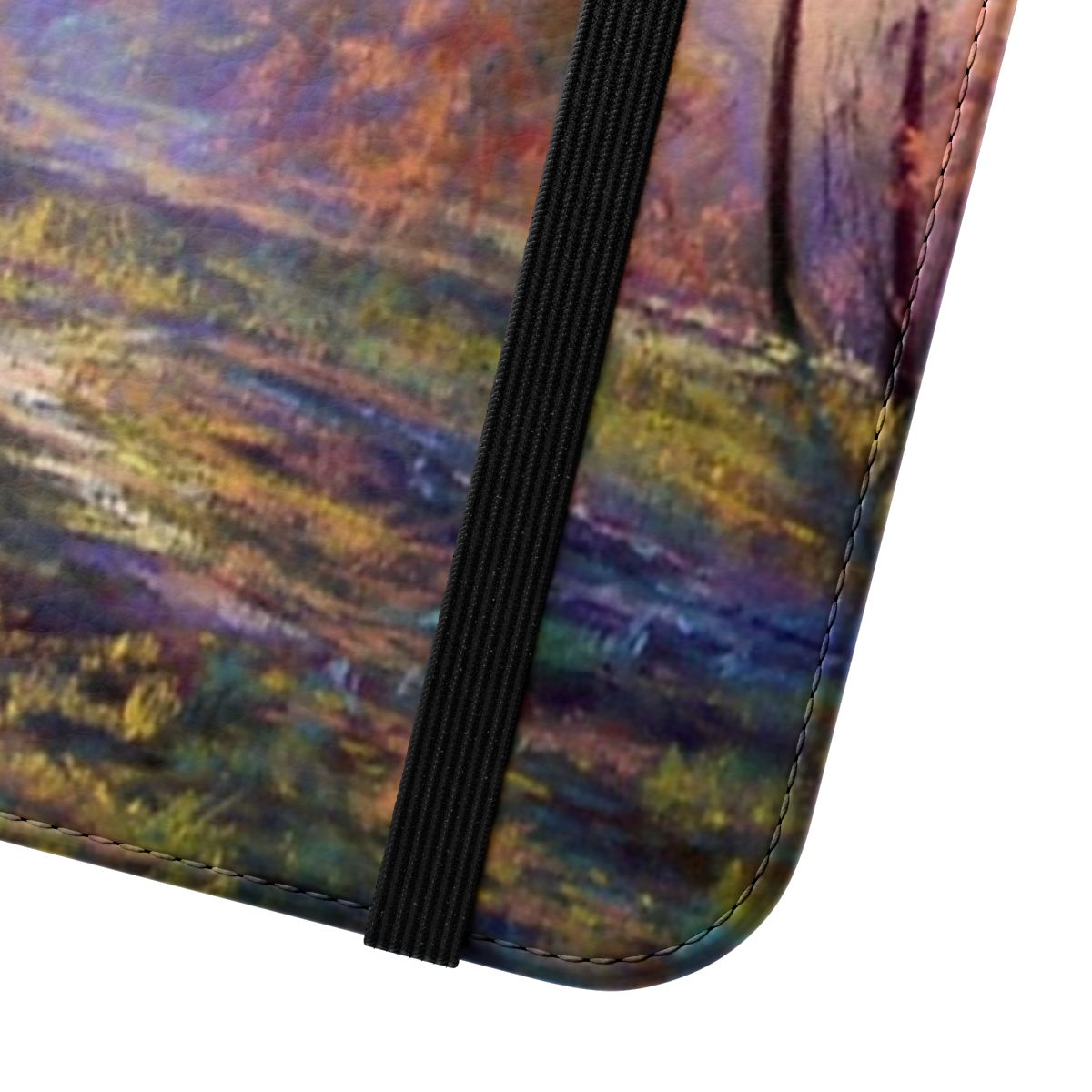 Flip cover phone case featuring a scenic landscape image of trees and nature - Close Up