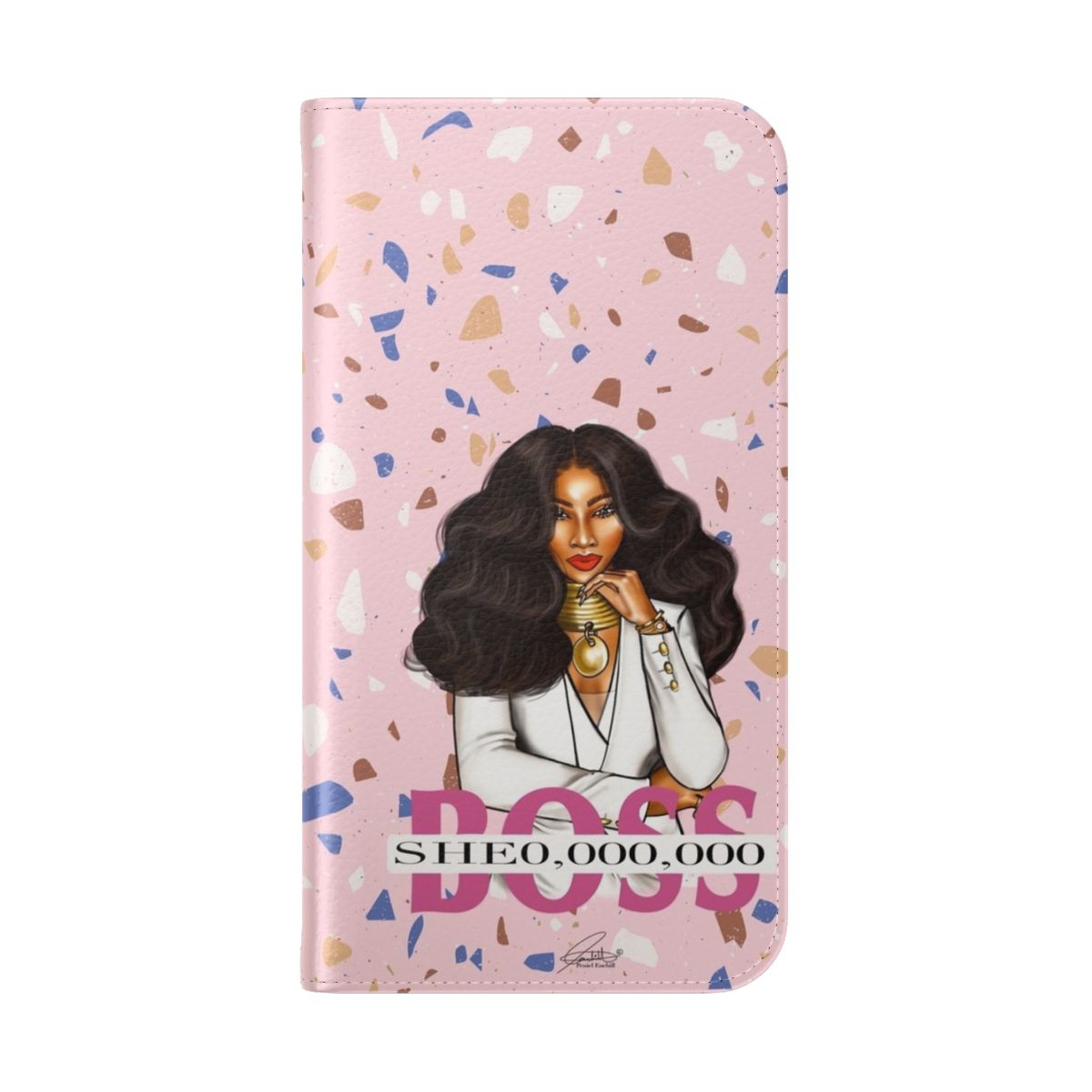 Stylish flip cover phone case featuring a black girl fashion illustration - Folded Back