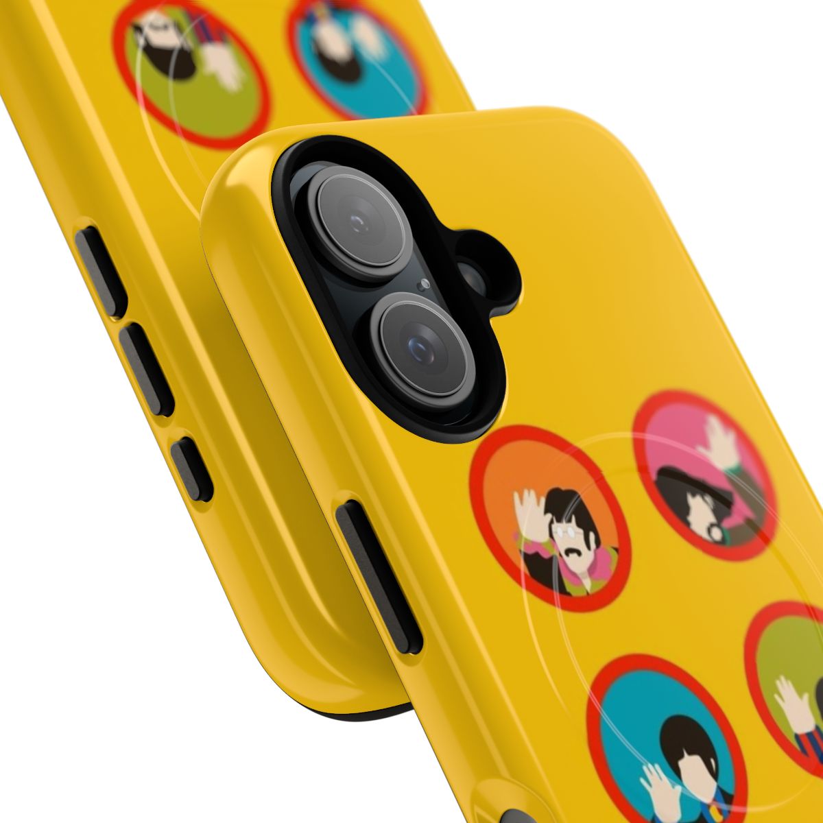 Vibrant yellow submarine design on a durable magnetic phone case - Detail